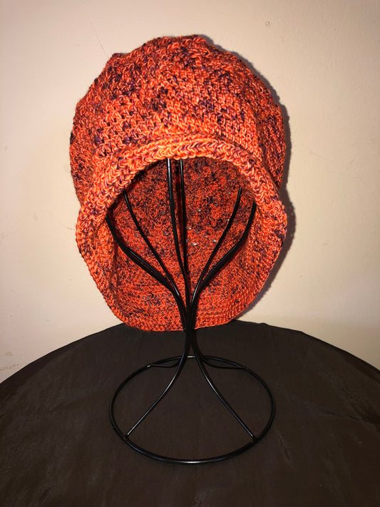 Orange and Purple Beanie with Scallop Stitch